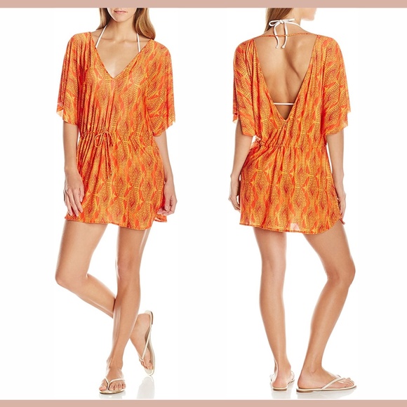 NWT‎ ViX Menfis Lina Caftan Cover-Up Beach Dress in Orange [SZ Medium ] - Picture 2 of 8